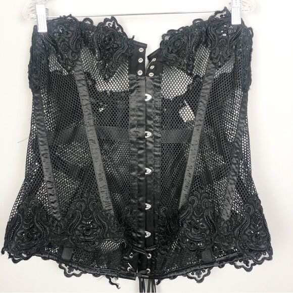 TOP DRAWER | DAISY CORSETS Beaded Lace/Mesh Lace Up Black Corset Women’s Size 3X - Picture 4 of 11